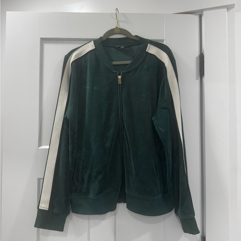 Lauren Ralph Lauren Green and White Velour Stripe Track Suit Jacket XXL